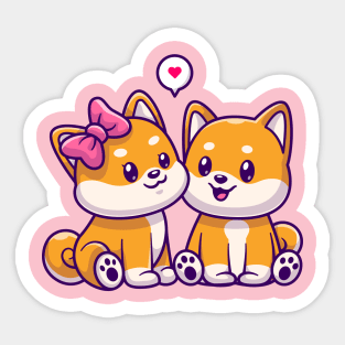 Cute Couple Shiba Inu Dog Sitting Cartoon Sticker